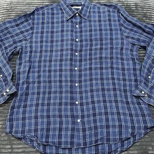 Peter Millar Blue Plaid Button-Up Linen Shirt Men’s Size L